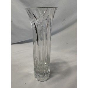SLIM SWIRL DESIGN CRYSTAL VASE 8.25” UNMARKED